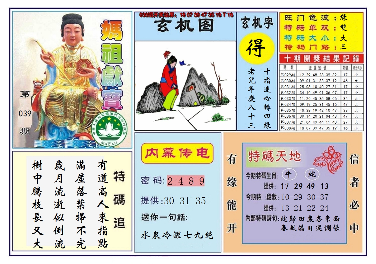 2025039期马祖献宝