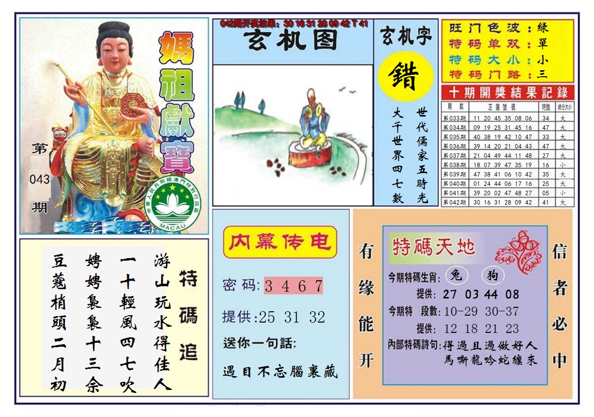 2025043期马祖献宝