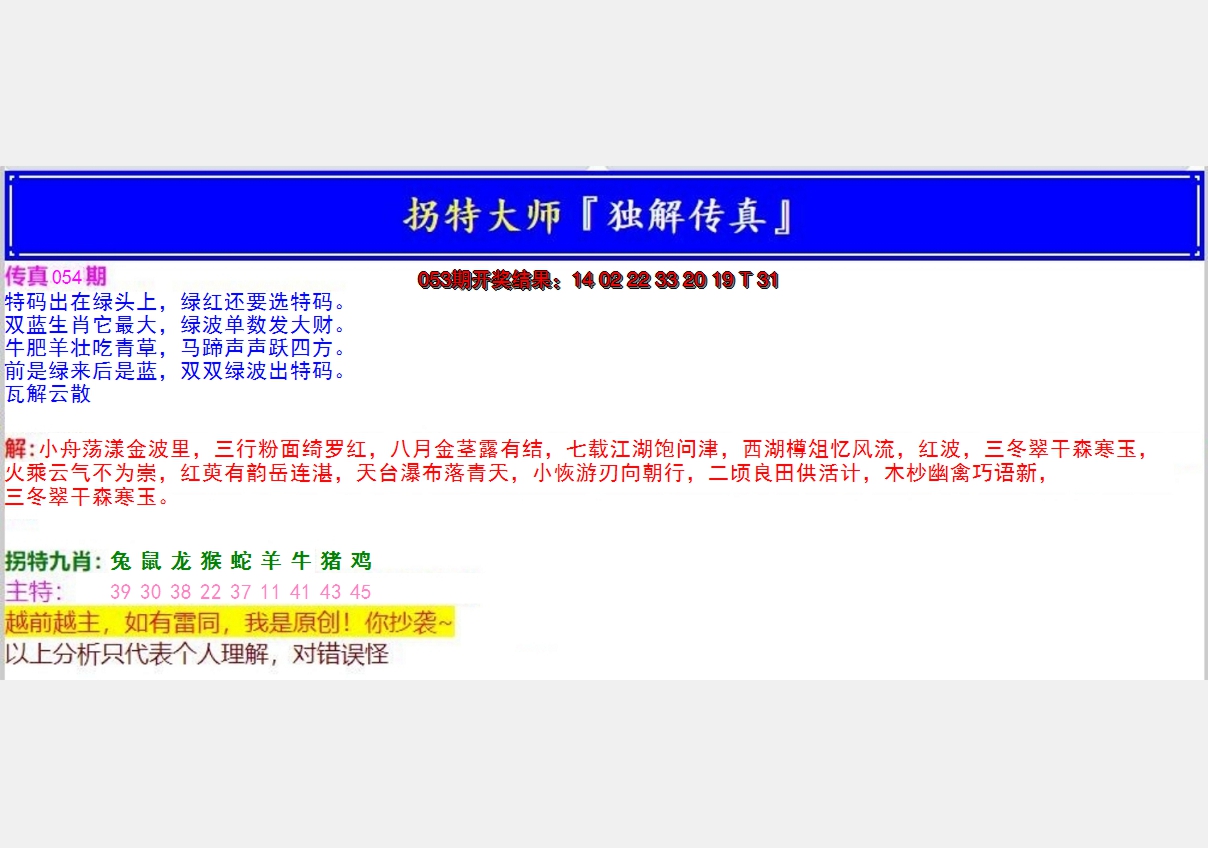 2025054期拐特大师澳门传真