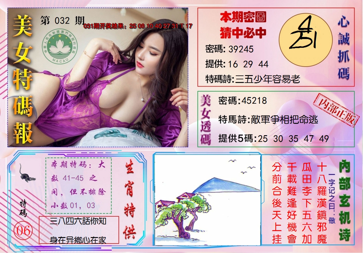 2025032期美女特码报