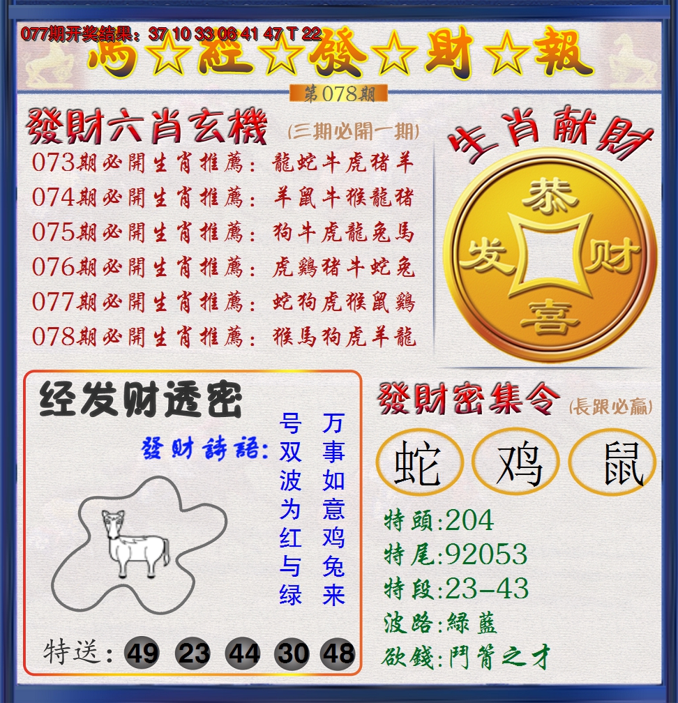 2025078期澳门发财报