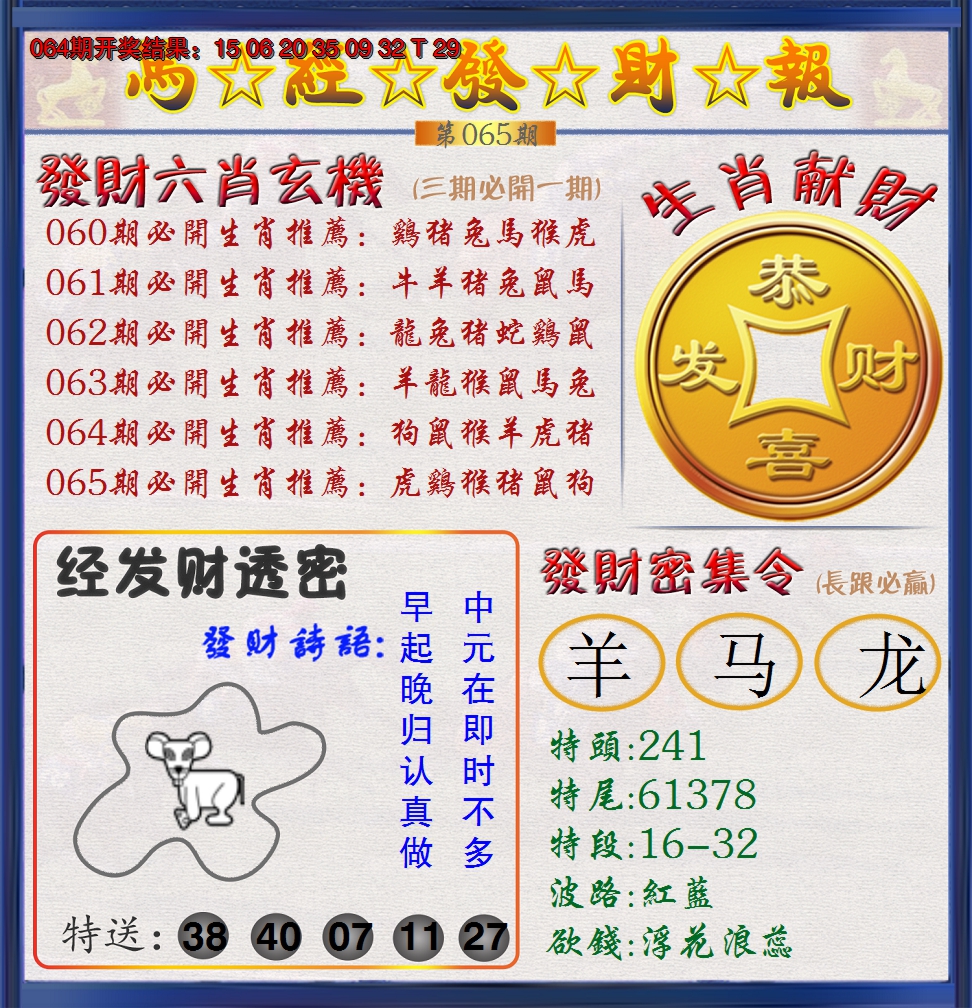 2025065期澳门发财报