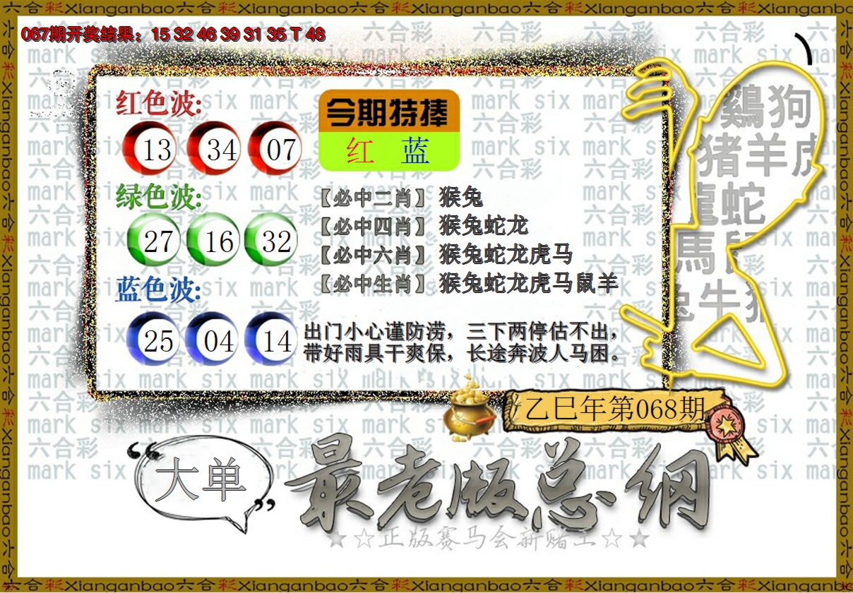 2025068期最老版总纲