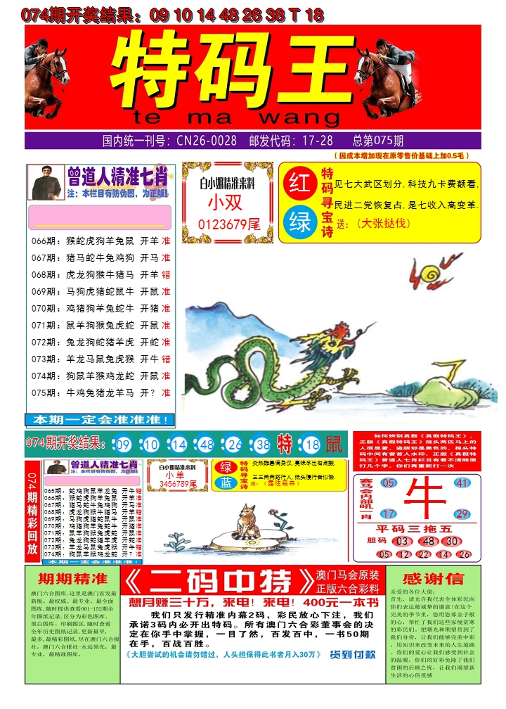 2025075期澳门特码王A