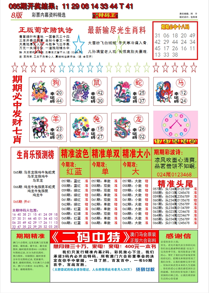2025066期澳门特码王B