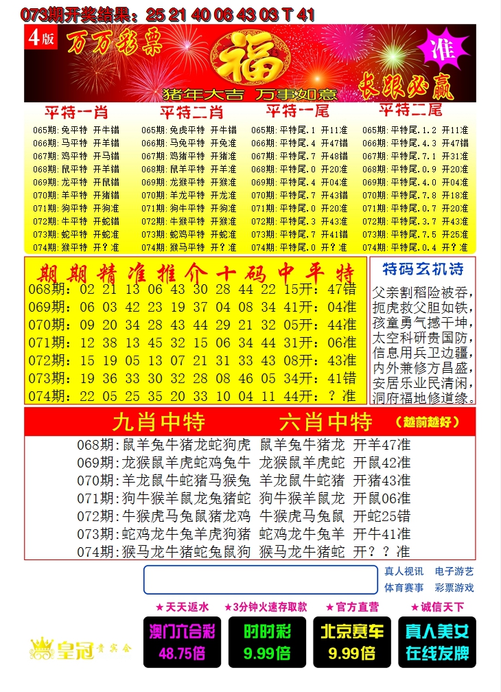 2025074期澳门开门红C
