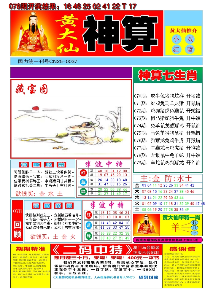 2025079期黄大仙神算A