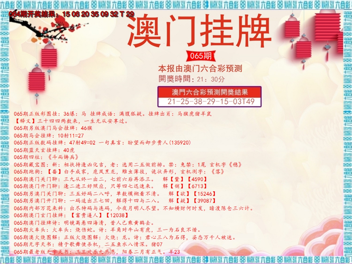 2025065期澳门挂牌E