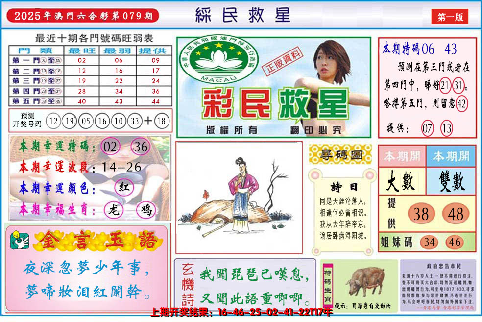2025079期澳门彩民救星
