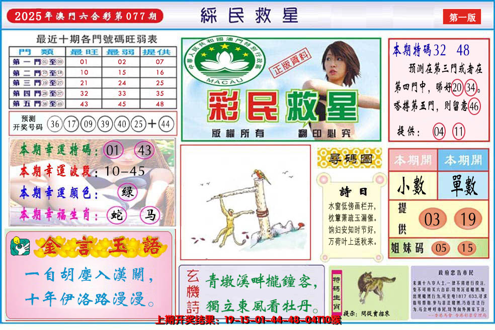 2025077期澳门彩民救星