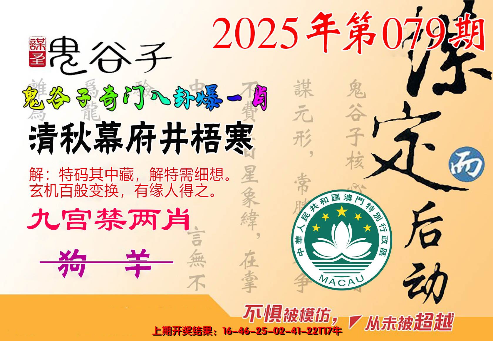 2025079期鬼谷子爆一肖