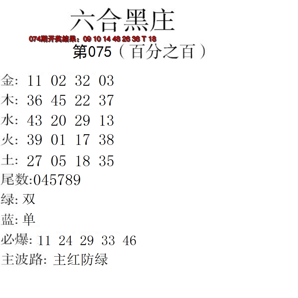 2025075期六合黑庄