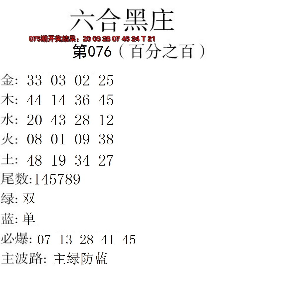2025076期六合黑庄