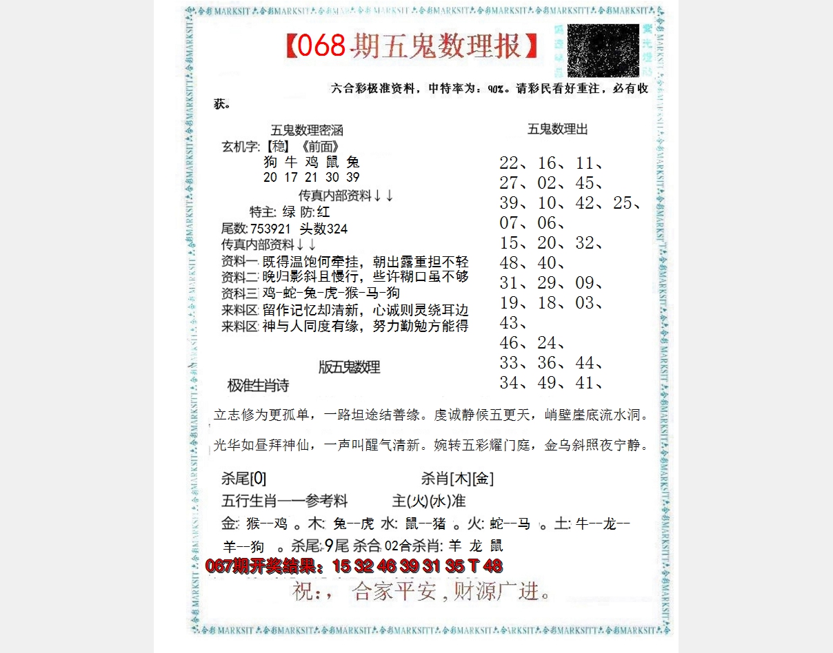 2025068期五鬼数理报