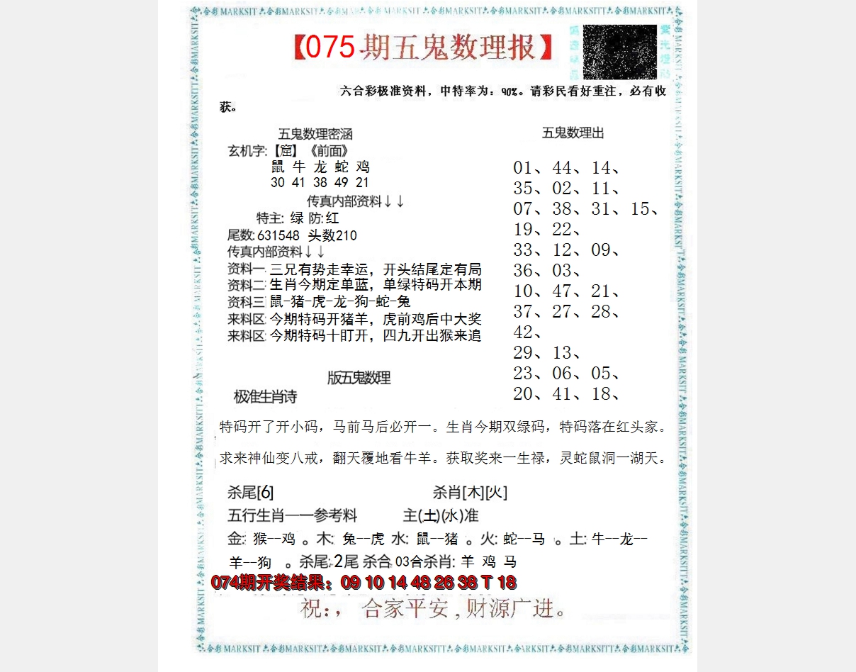 2025075期五鬼数理报