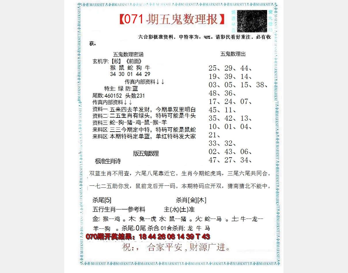 2025071期五鬼数理报