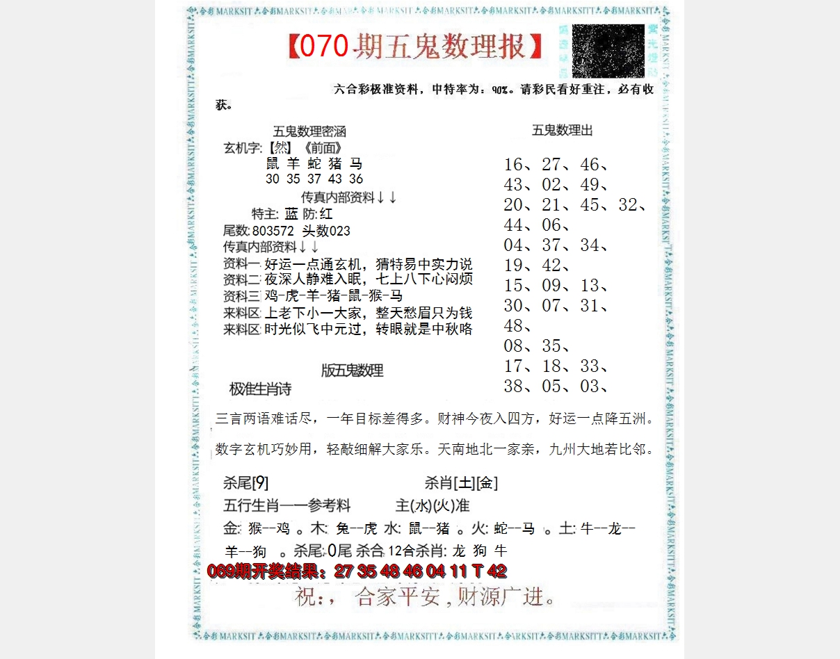 2025070期五鬼数理报