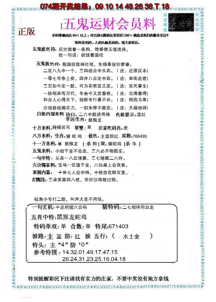 2025075期五鬼运财会员料