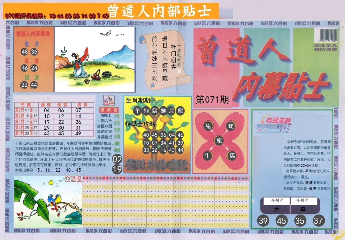 2025071期曾道人内幕贴士A