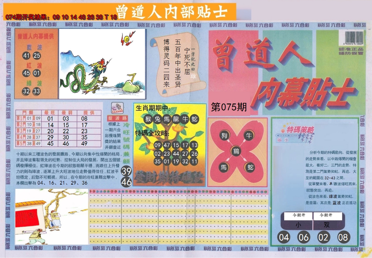 2025075期曾道人内幕贴士A