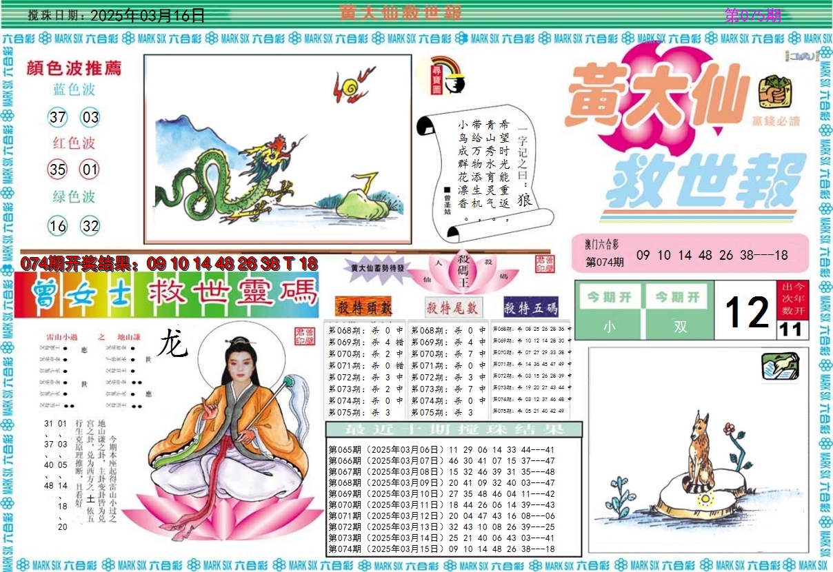 2025075期黄大仙救世A