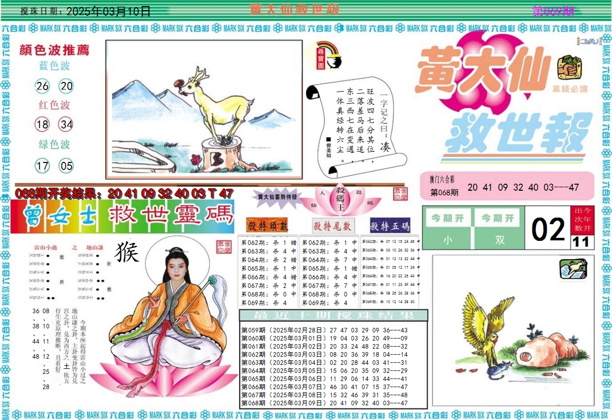 2025069期黄大仙救世A