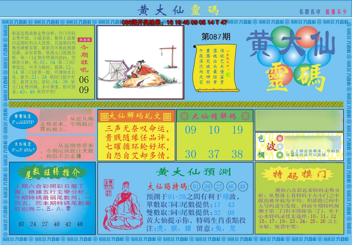 2025087期黄大仙灵码A