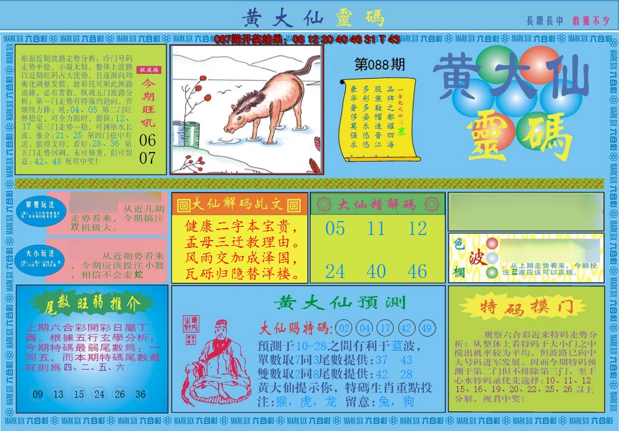 2025088期黄大仙灵码A