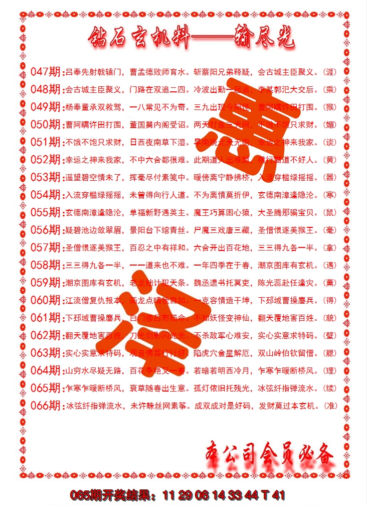 2025066期钻石玄机诗-输光料