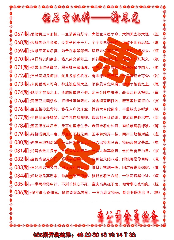 2025086期钻石玄机诗-输光料