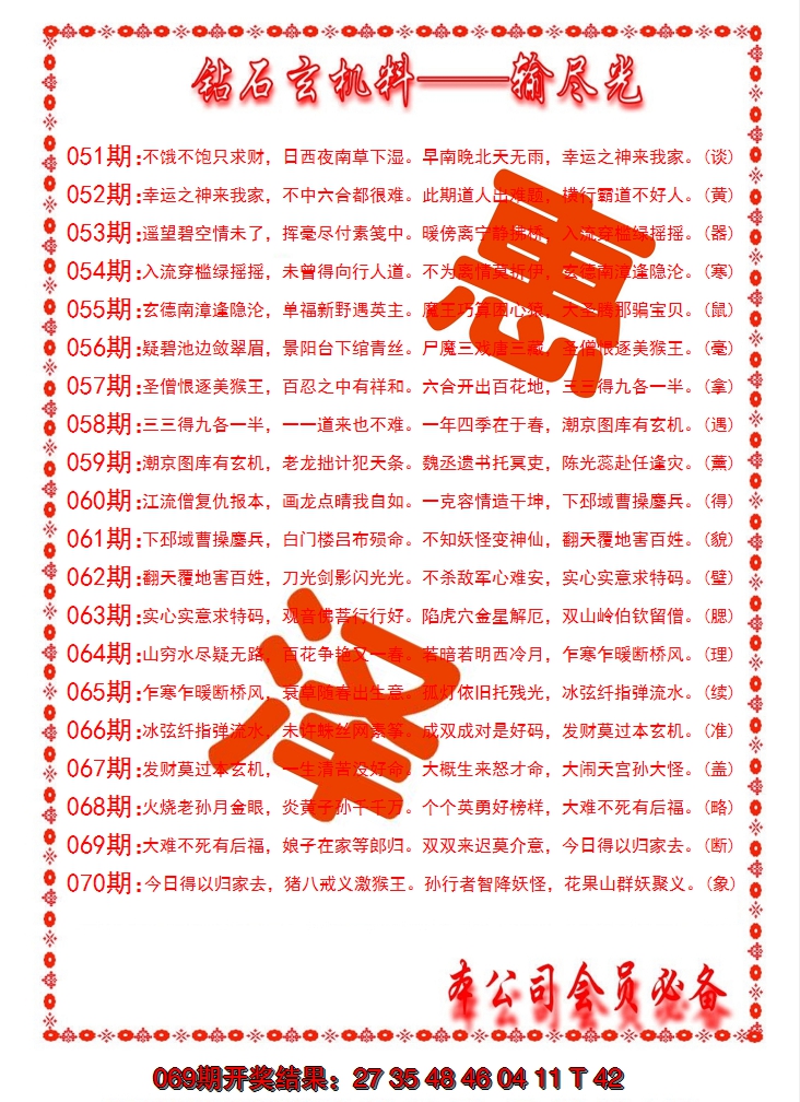 2025070期钻石玄机诗-输光料