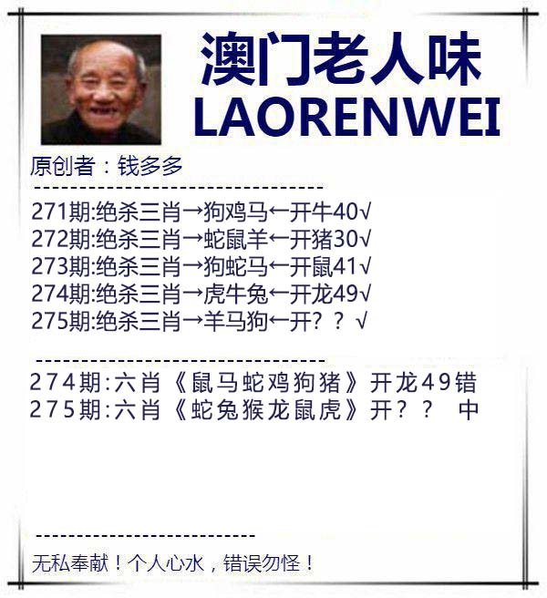 2024275期澳门老人味