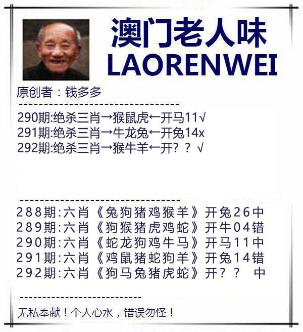 2024292期澳门老人味