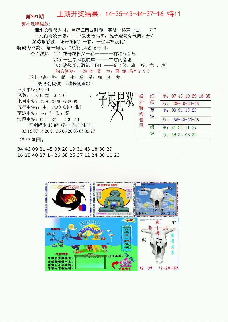 2024291期狗不理特码报