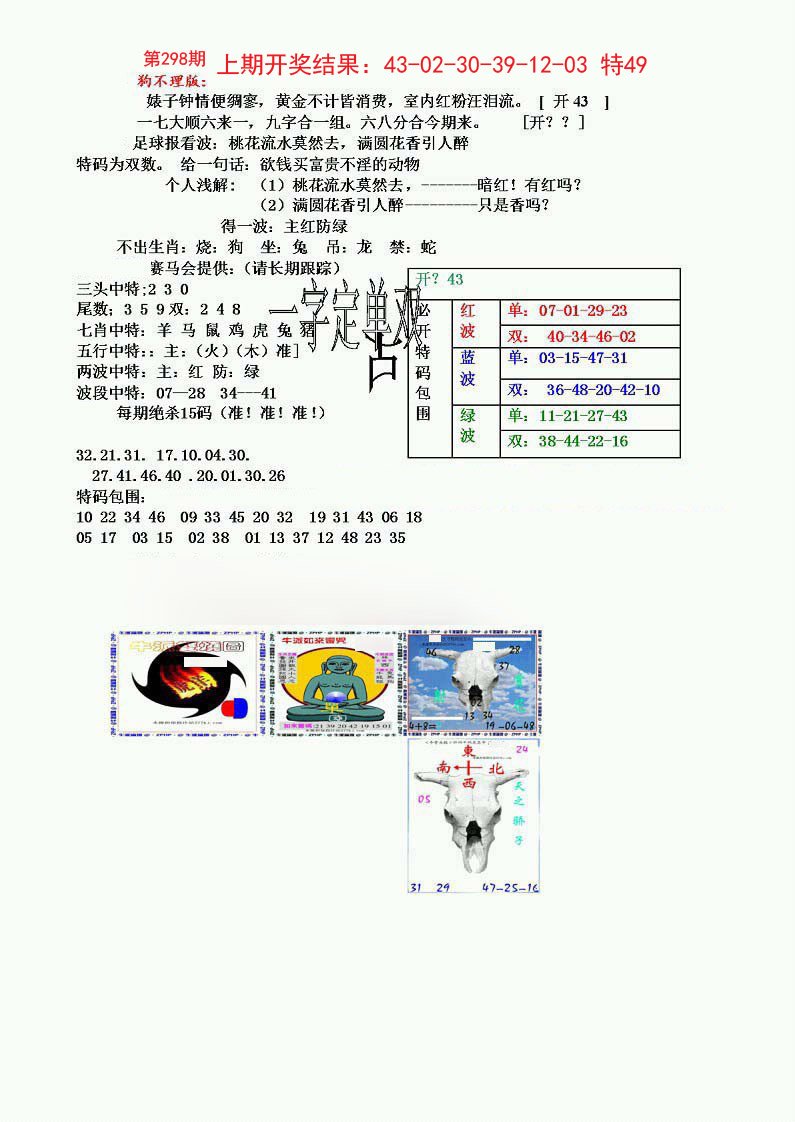 2024298期狗不理特码报