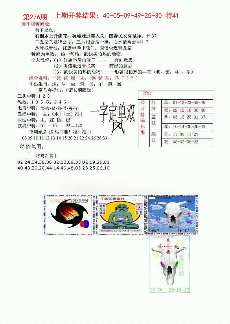 2024276期狗不理特码报