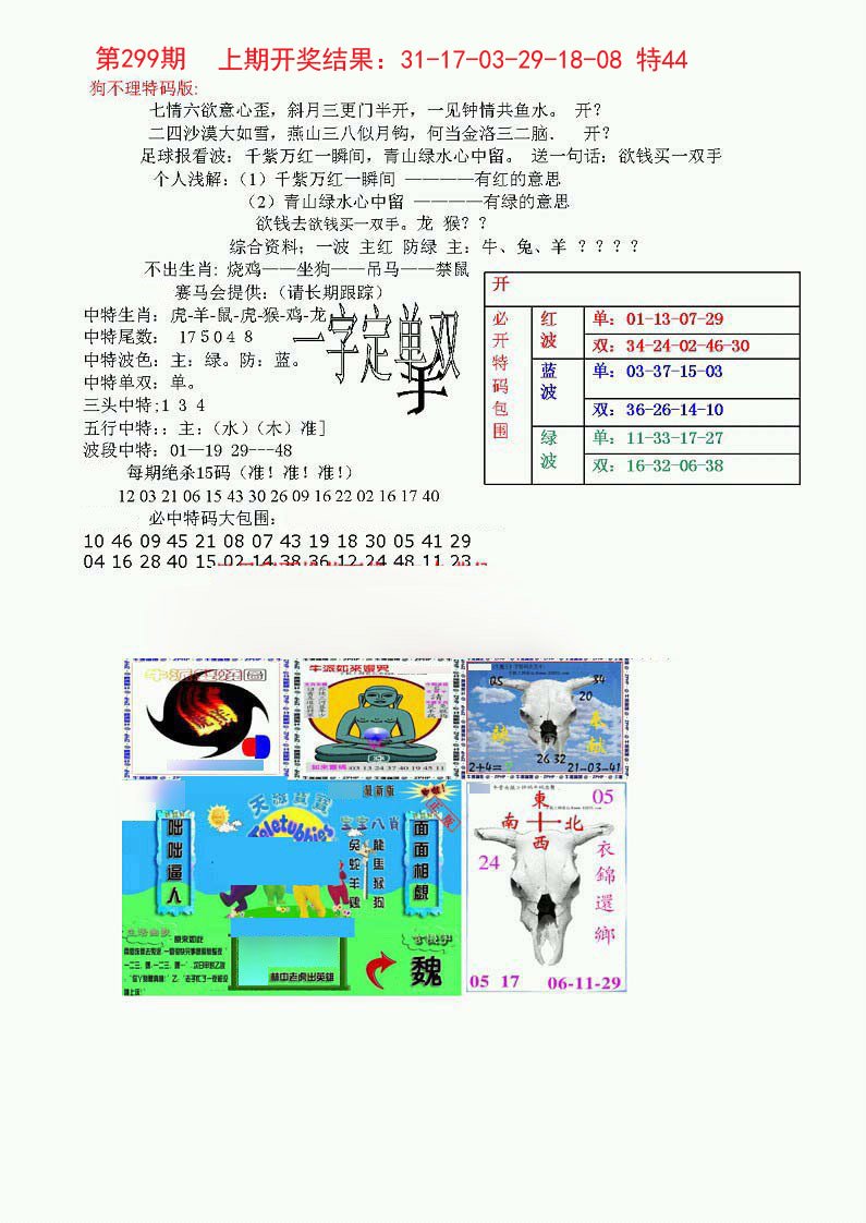 2024299期狗不理特码报