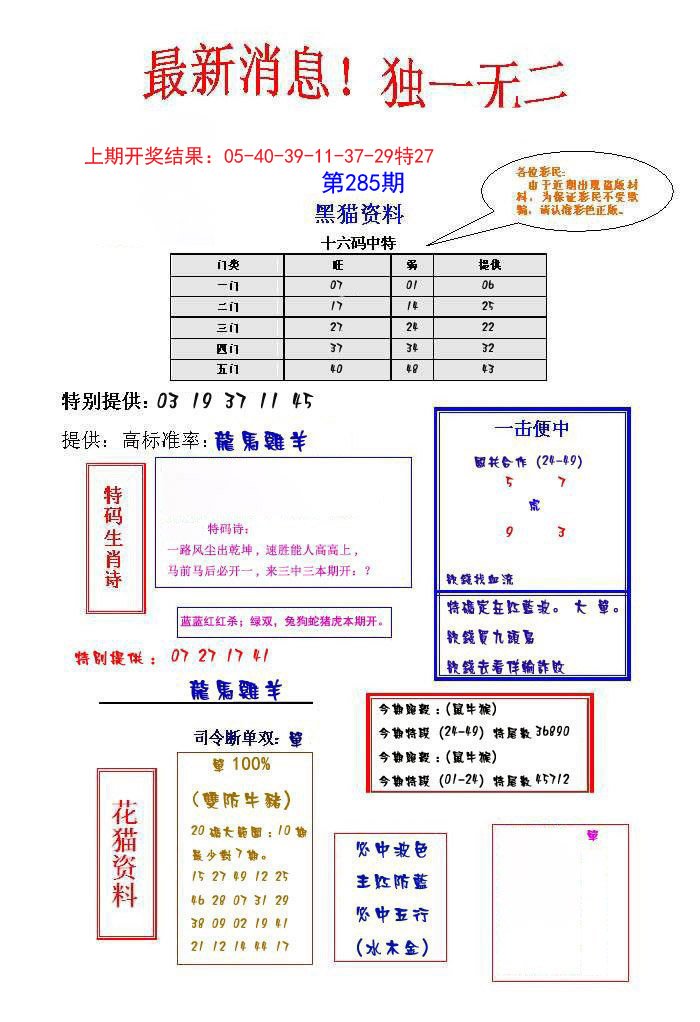 2024285期独一无二