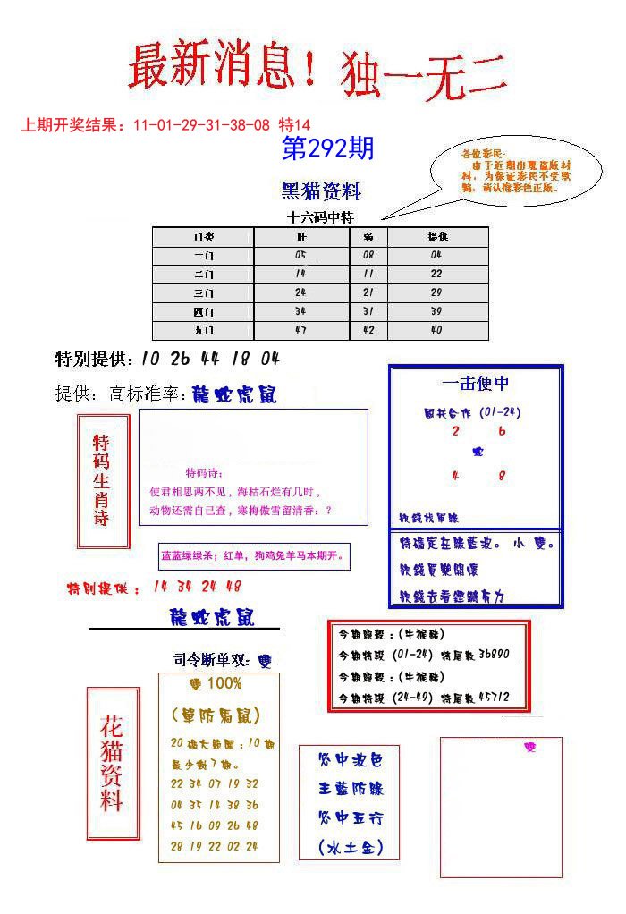 2024292期独一无二