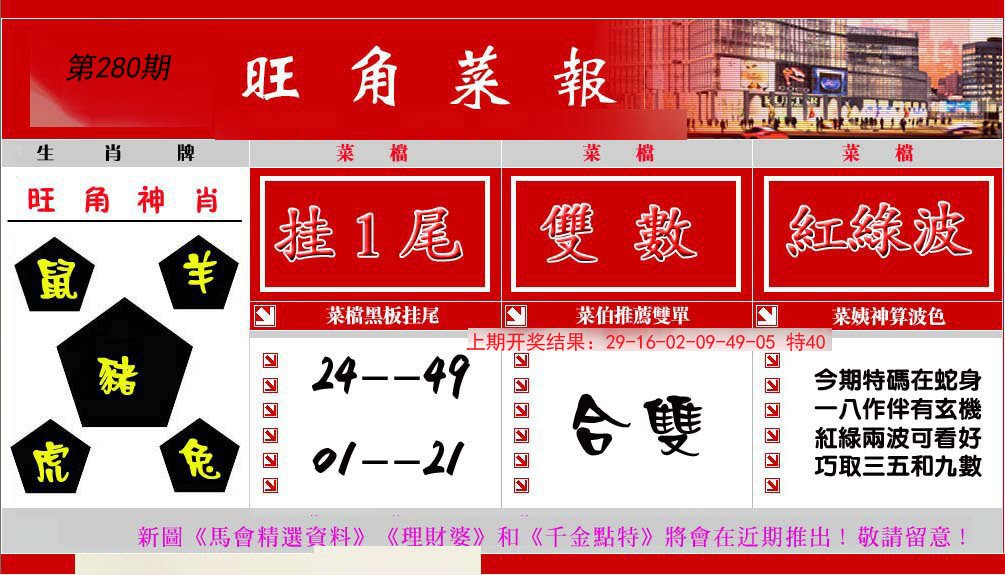 2024280期旺角菜报