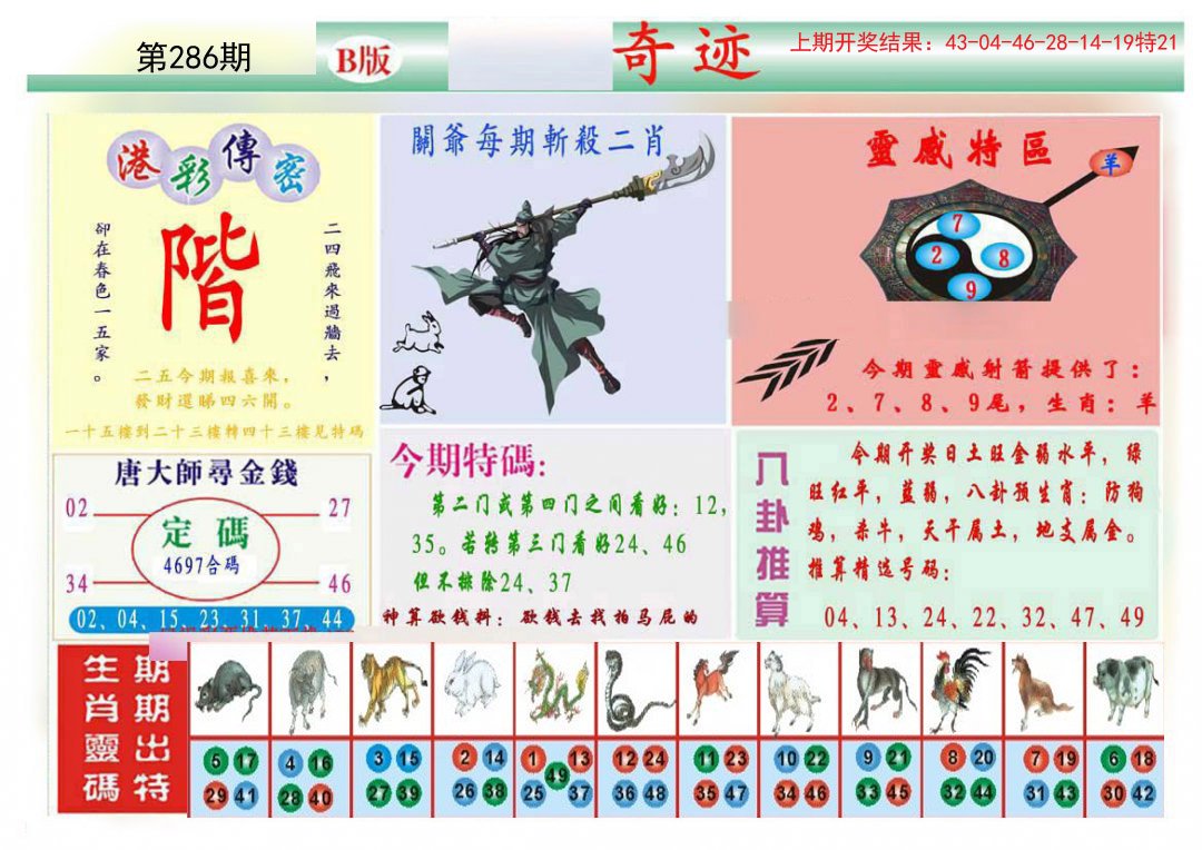 2024286期九龍奇迹B(推荐)