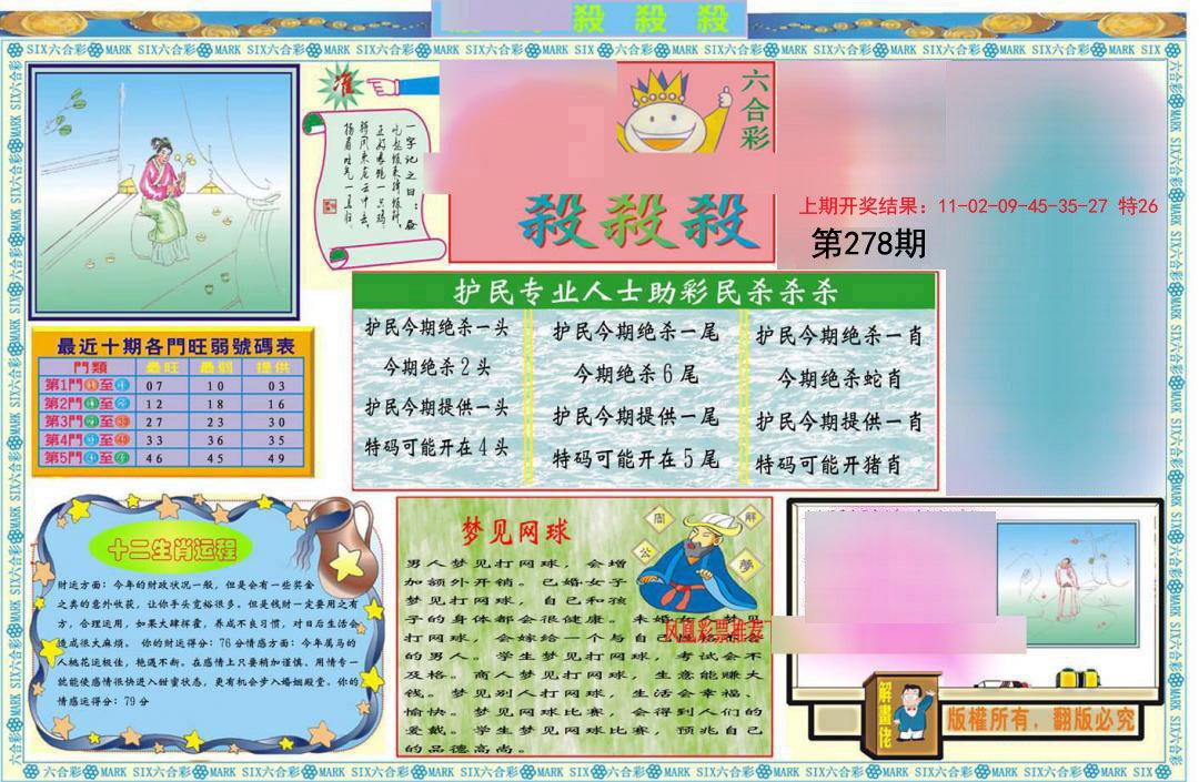 2024278期九龍杀杀杀A(推荐)