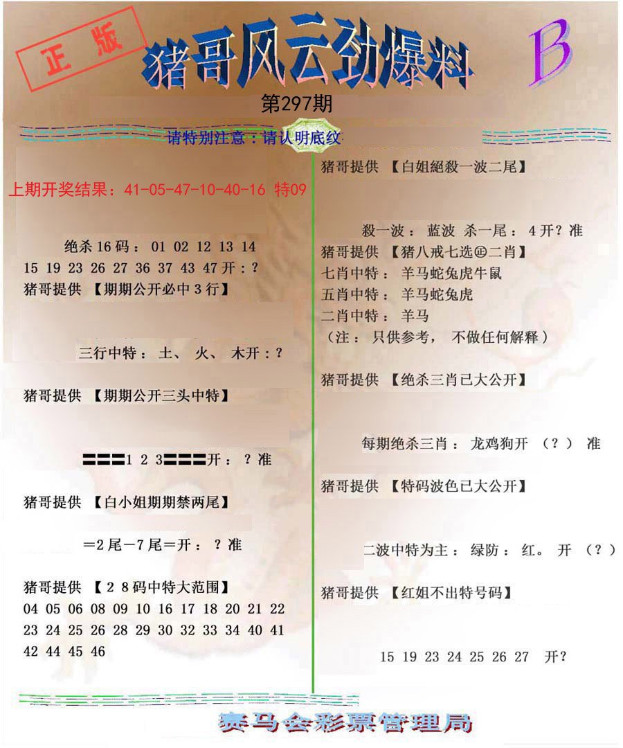 2024297期猪哥风云劲爆料B