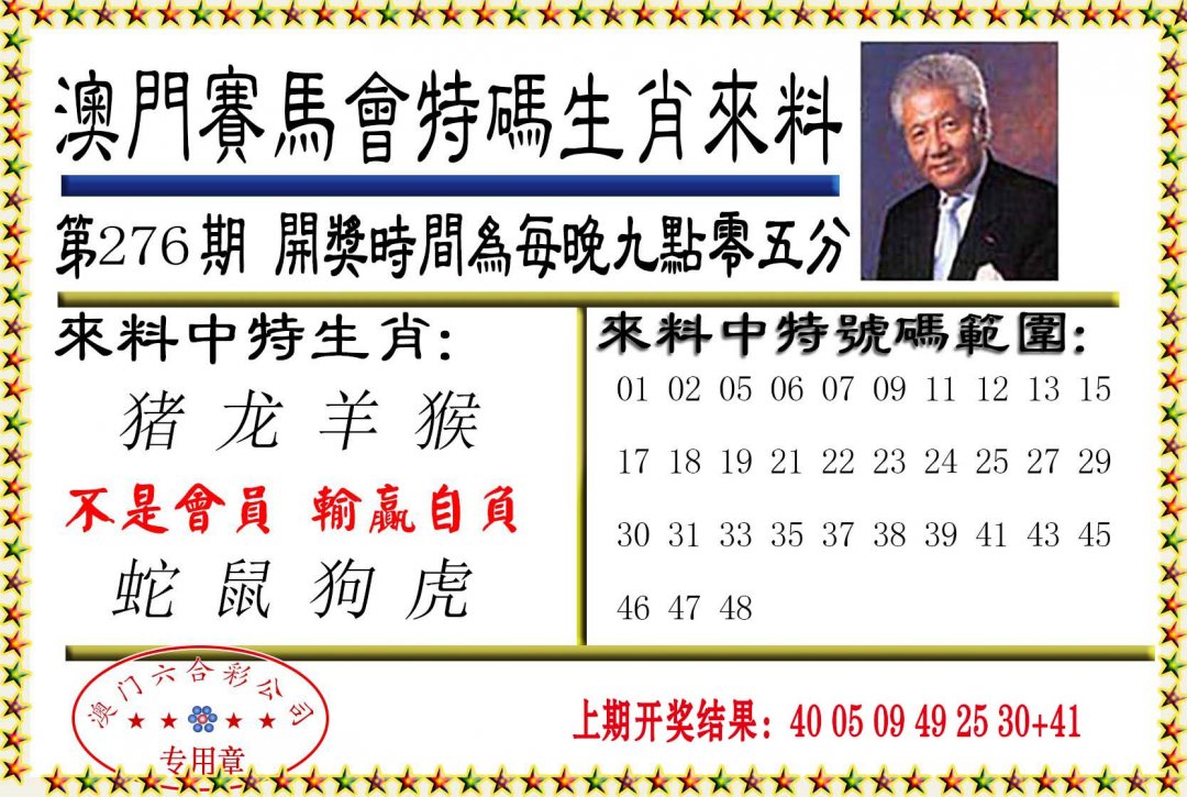 2024276期特码生肖来料