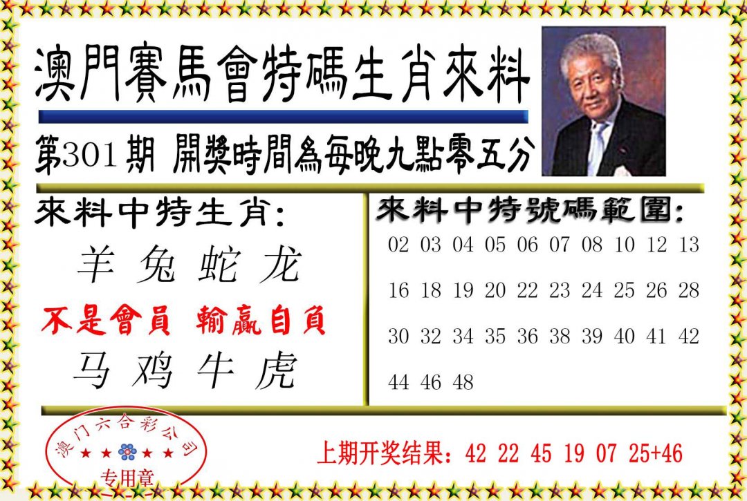 2024301期特码生肖来料