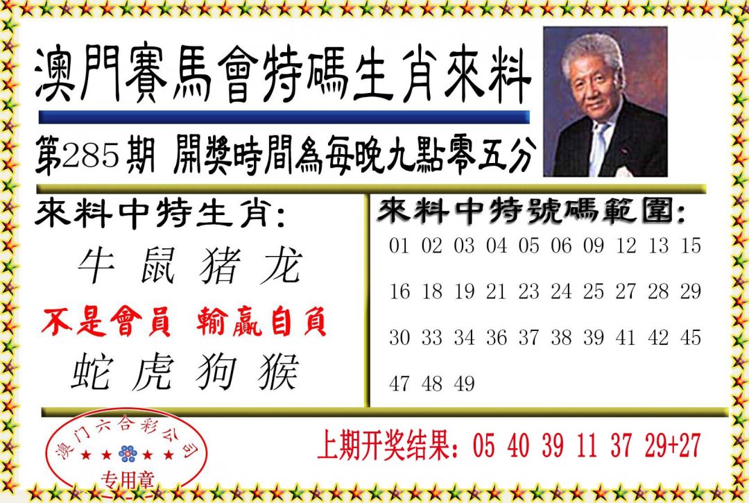 2024285期特码生肖来料