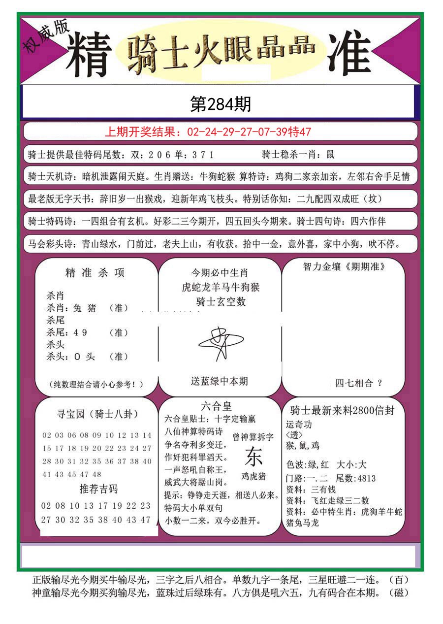 2024284期骑士火眼晶晶a