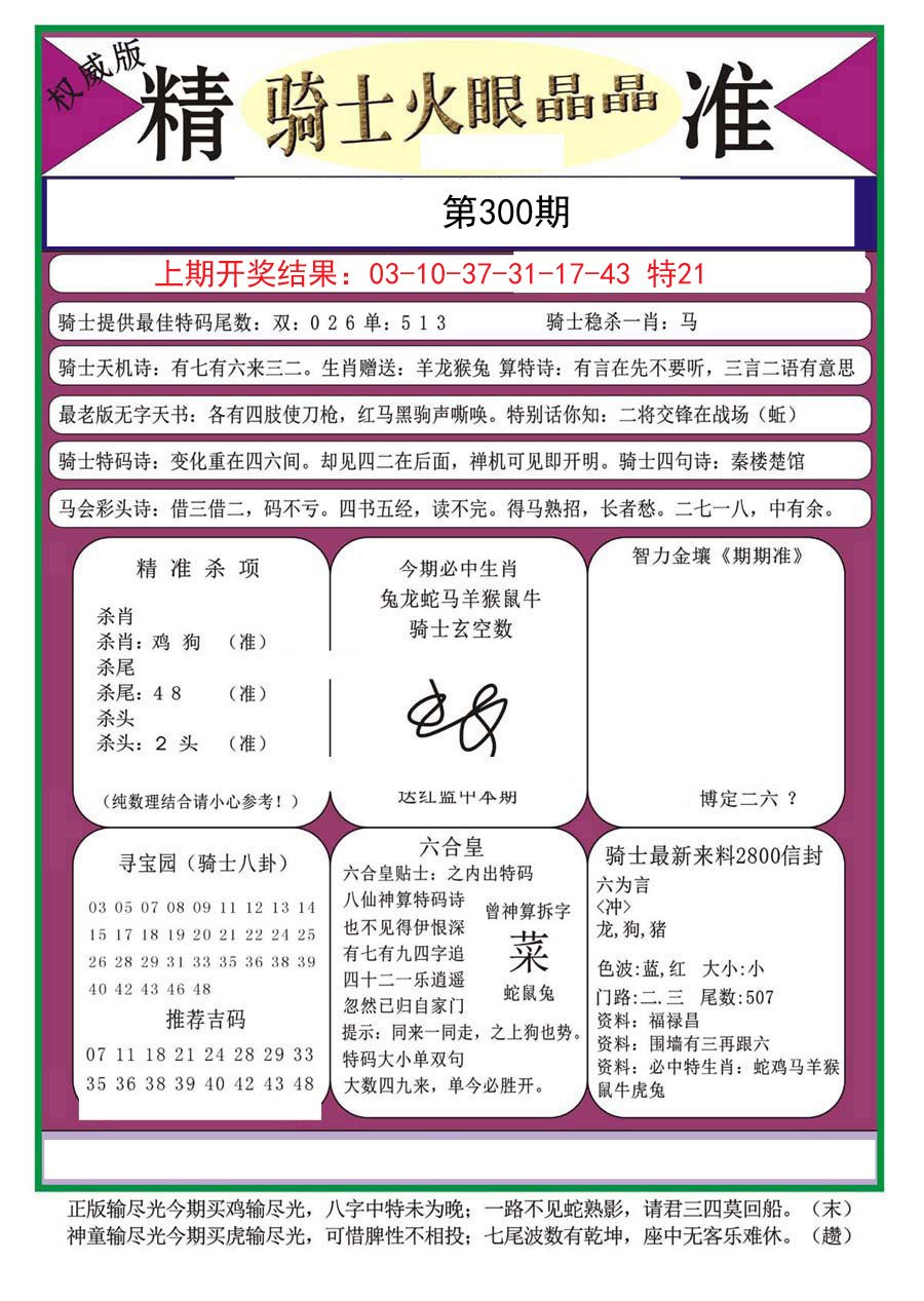 2024300期骑士火眼晶晶a