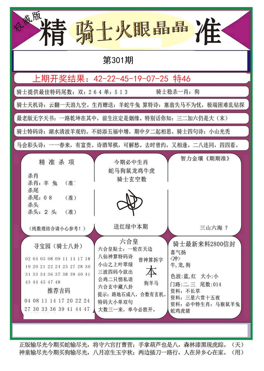 2024301期骑士火眼晶晶a