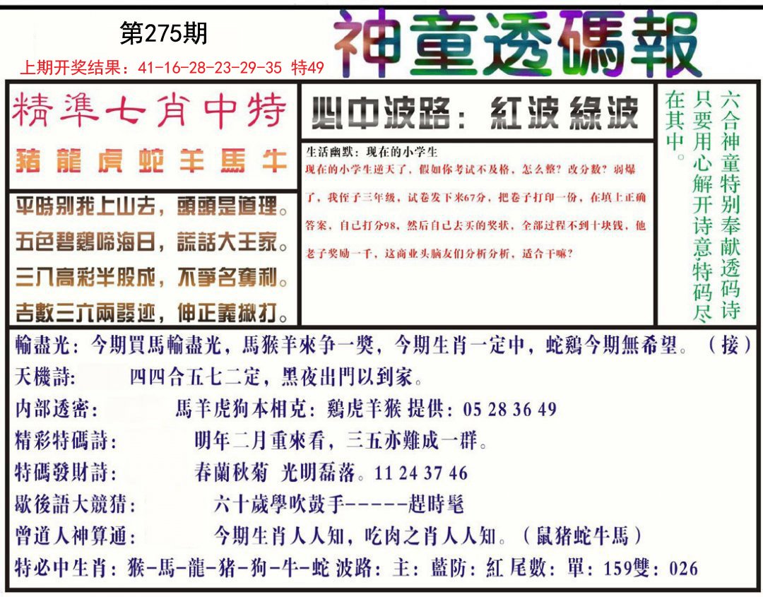 2024275期神童透码报